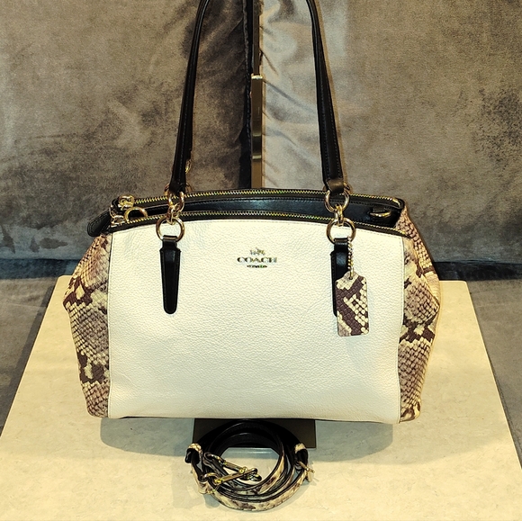 COACH CHRISTIE CARRYALL EXOTIC CROSS GRAIN LEATHER SNAKE PRINT CROSSBODY SATCHEL - Picture 5 of 16